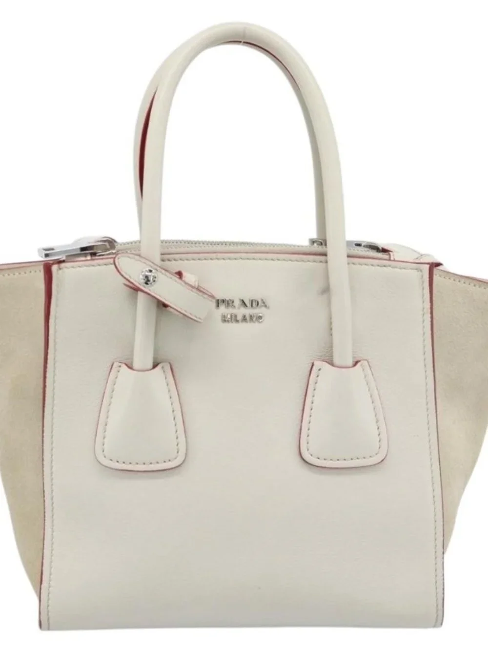 PRADA Hand Bag Leather 2way White Silver Auth